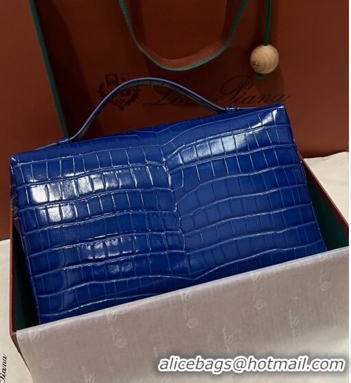 Low Price Loro Piana Extra Pocket Pouch L27 in Crocodile Pattern Leather LP5443 Blue 2/Gold 2023