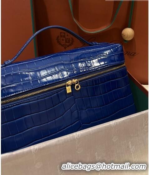 Low Price Loro Piana Extra Pocket Pouch L27 in Crocodile Pattern Leather LP5443 Blue 2/Gold 2023