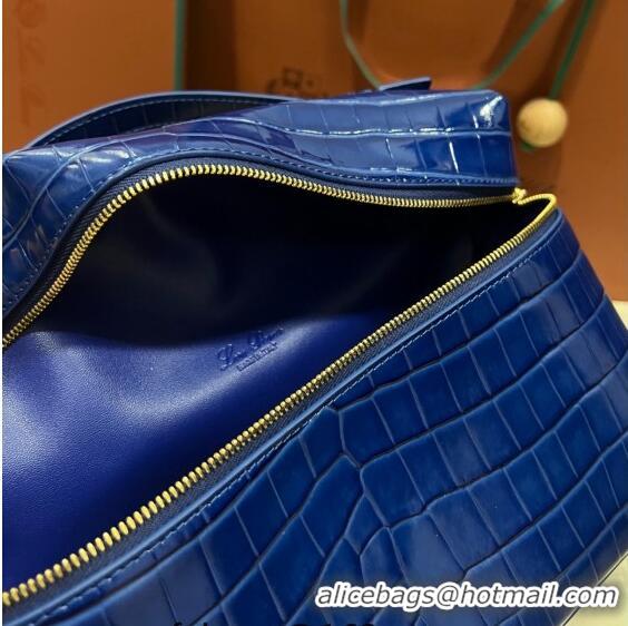 Low Price Loro Piana Extra Pocket Pouch L27 in Crocodile Pattern Leather LP5443 Blue 2/Gold 2023