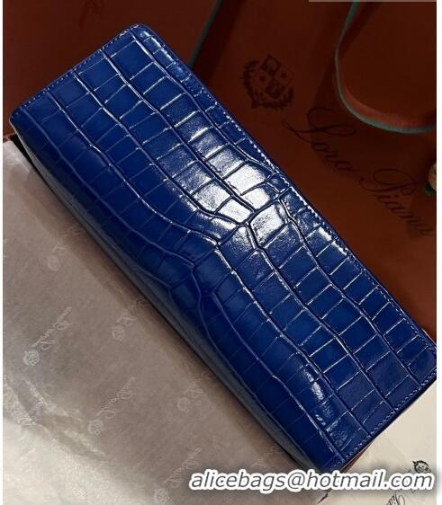 Low Price Loro Piana Extra Pocket Pouch L27 in Crocodile Pattern Leather LP5443 Blue 2/Gold 2023