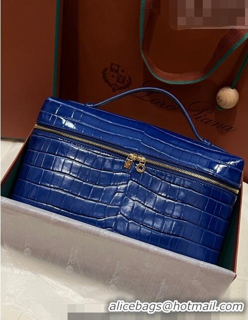 Low Price Loro Piana Extra Pocket Pouch L27 in Crocodile Pattern Leather LP5443 Blue 2/Gold 2023