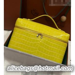 Top Design Loro Piana Extra Pocket Pouch L27 in Crocodile Pattern Leather LP5443 Yellow/Gold 2023