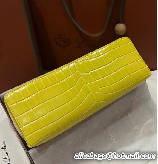 Top Design Loro Piana Extra Pocket Pouch L27 in Crocodile Pattern Leather LP5443 Yellow/Gold 2023