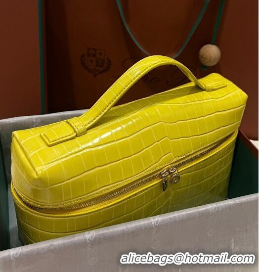 Top Design Loro Piana Extra Pocket Pouch L27 in Crocodile Pattern Leather LP5443 Yellow/Gold 2023