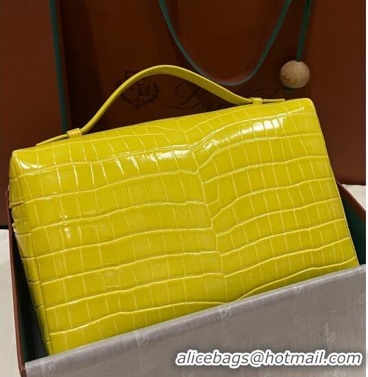 Top Design Loro Piana Extra Pocket Pouch L27 in Crocodile Pattern Leather LP5443 Yellow/Gold 2023