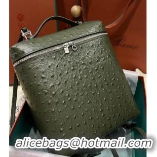 Famous Brand Loro Piana Extra Pocket Backpack Bag L23.5 in Ostrich Pattern Leather LP5444 Avocado Green 2023