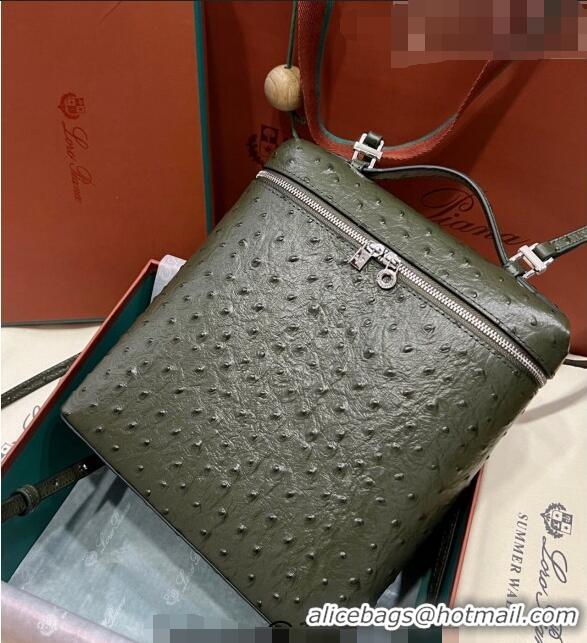 Famous Brand Loro Piana Extra Pocket Backpack Bag L23.5 in Ostrich Pattern Leather LP5444 Avocado Green 2023