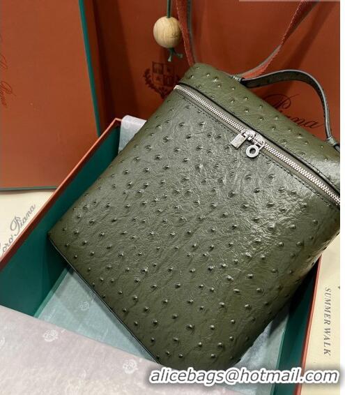 Famous Brand Loro Piana Extra Pocket Backpack Bag L23.5 in Ostrich Pattern Leather LP5444 Avocado Green 2023