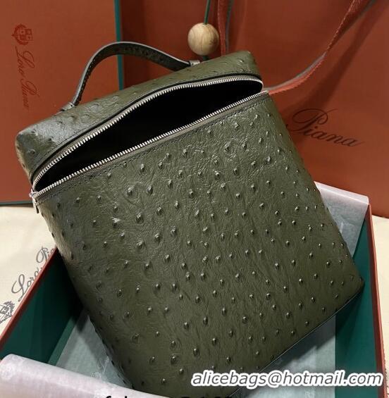 Famous Brand Loro Piana Extra Pocket Backpack Bag L23.5 in Ostrich Pattern Leather LP5444 Avocado Green 2023