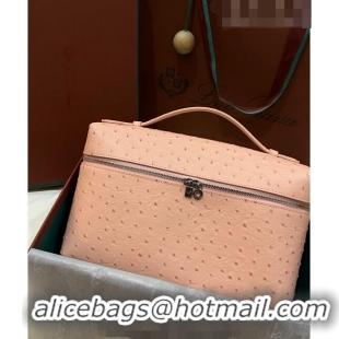 Best Price Loro Piana Extra Pocket Pouch L27 in Ostrich Pattern Leather LP5446 Peachy Pink 2023