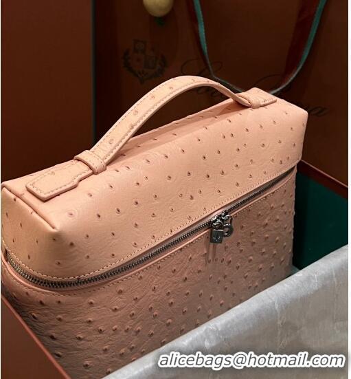 Best Price Loro Piana Extra Pocket Pouch L27 in Ostrich Pattern Leather LP5446 Peachy Pink 2023