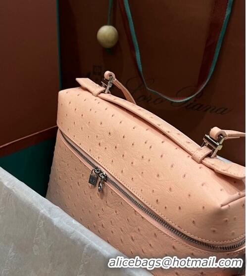 Best Price Loro Piana Extra Pocket Pouch L27 in Ostrich Pattern Leather LP5446 Peachy Pink 2023