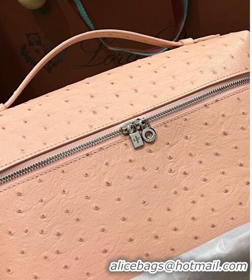 Best Price Loro Piana Extra Pocket Pouch L27 in Ostrich Pattern Leather LP5446 Peachy Pink 2023