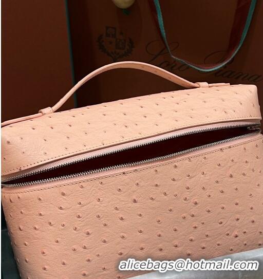 Best Price Loro Piana Extra Pocket Pouch L27 in Ostrich Pattern Leather LP5446 Peachy Pink 2023