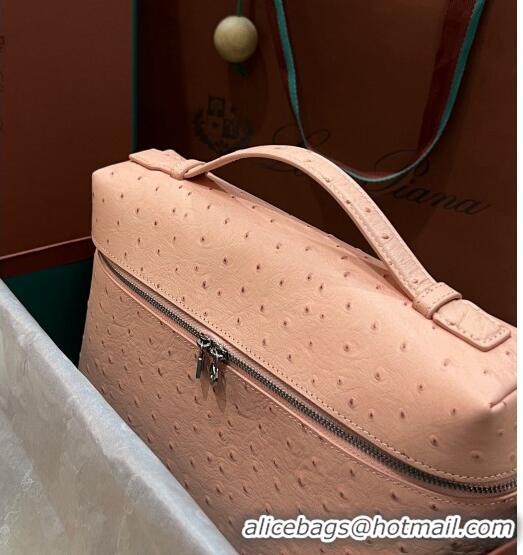 Best Price Loro Piana Extra Pocket Pouch L27 in Ostrich Pattern Leather LP5446 Peachy Pink 2023