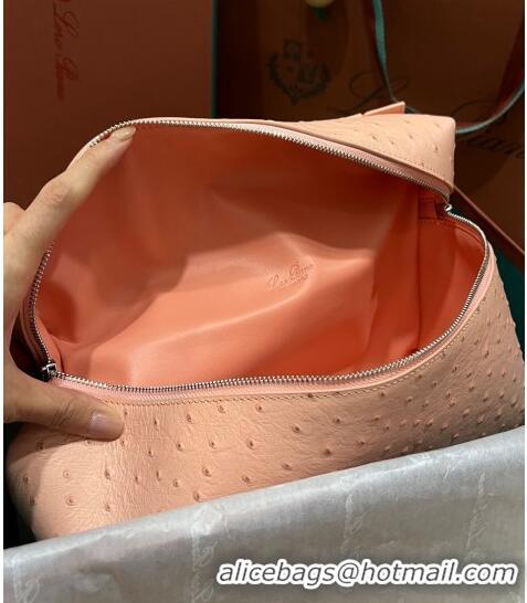 Best Price Loro Piana Extra Pocket Pouch L27 in Ostrich Pattern Leather LP5446 Peachy Pink 2023