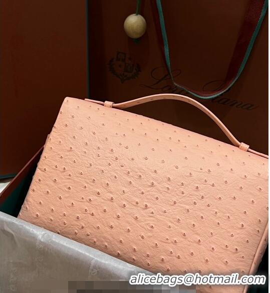 Best Price Loro Piana Extra Pocket Pouch L27 in Ostrich Pattern Leather LP5446 Peachy Pink 2023