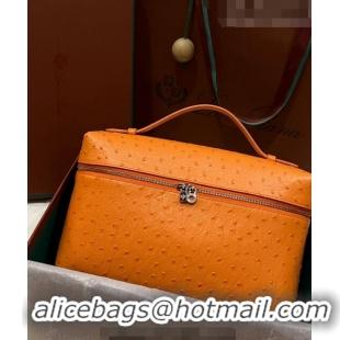 Good Taste Loro Piana Extra Pocket Pouch L27 in Ostrich Pattern Leather LP5446 Orange 2023