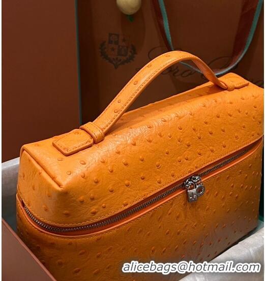 Good Taste Loro Piana Extra Pocket Pouch L27 in Ostrich Pattern Leather LP5446 Orange 2023