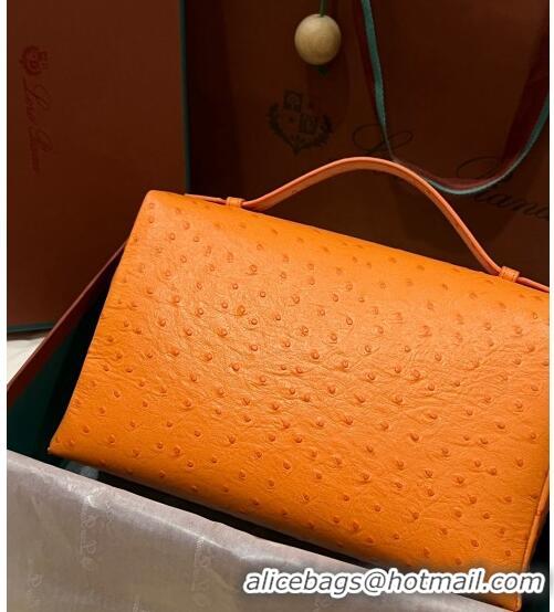 Good Taste Loro Piana Extra Pocket Pouch L27 in Ostrich Pattern Leather LP5446 Orange 2023