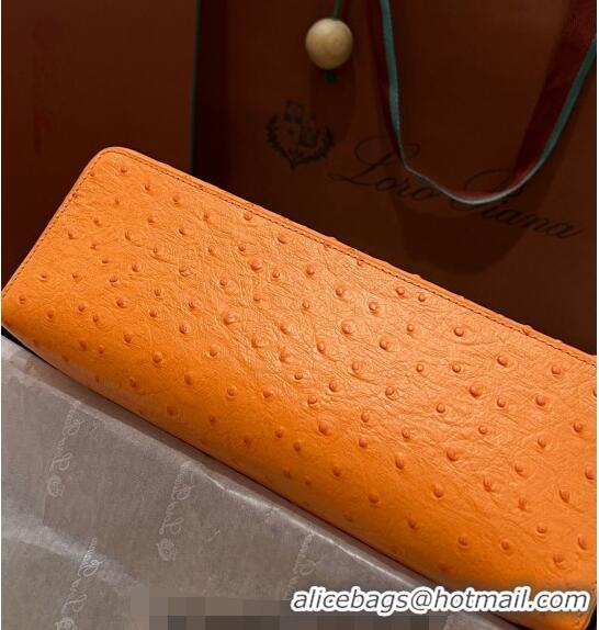 Good Taste Loro Piana Extra Pocket Pouch L27 in Ostrich Pattern Leather LP5446 Orange 2023