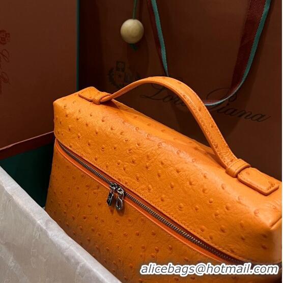 Good Taste Loro Piana Extra Pocket Pouch L27 in Ostrich Pattern Leather LP5446 Orange 2023