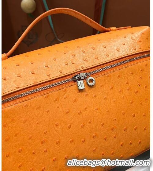 Good Taste Loro Piana Extra Pocket Pouch L27 in Ostrich Pattern Leather LP5446 Orange 2023