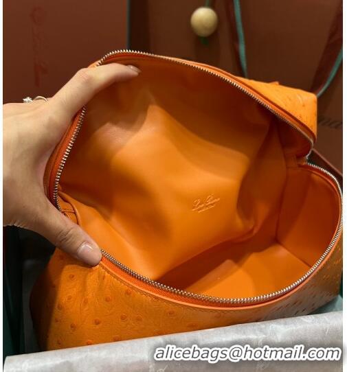 Good Taste Loro Piana Extra Pocket Pouch L27 in Ostrich Pattern Leather LP5446 Orange 2023