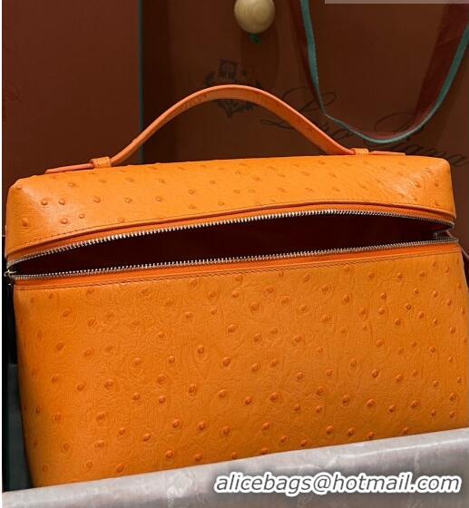 Good Taste Loro Piana Extra Pocket Pouch L27 in Ostrich Pattern Leather LP5446 Orange 2023