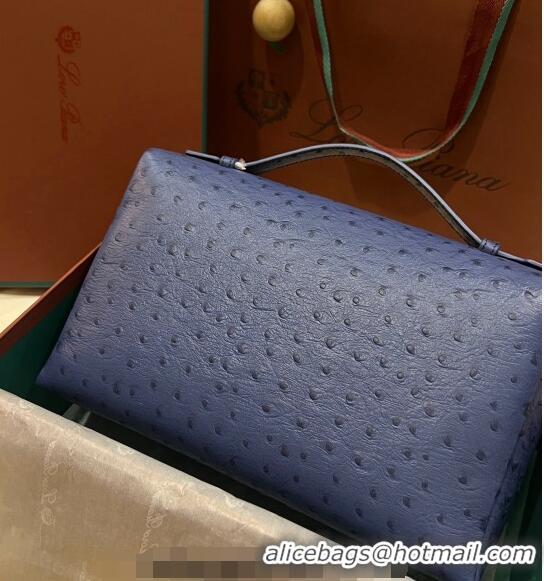 Luxurious Loro Piana Extra Pocket Pouch L27 in Ostrich Pattern Leather LP5446 Blue 2 2023