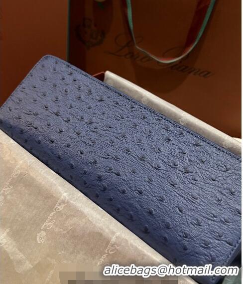 Luxurious Loro Piana Extra Pocket Pouch L27 in Ostrich Pattern Leather LP5446 Blue 2 2023