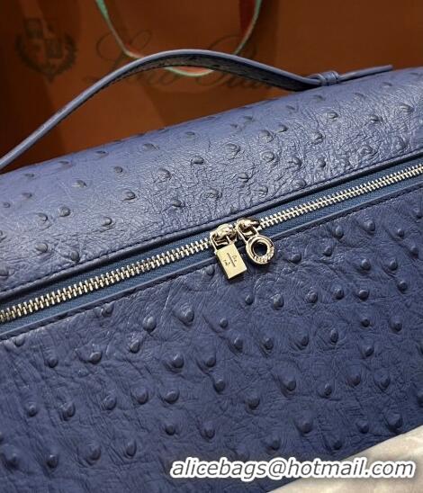 Luxurious Loro Piana Extra Pocket Pouch L27 in Ostrich Pattern Leather LP5446 Blue 2 2023