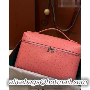 Good Quality Loro Piana Extra Pocket Pouch L27 in Ostrich Pattern Leather LP5446 Pink 2 2023