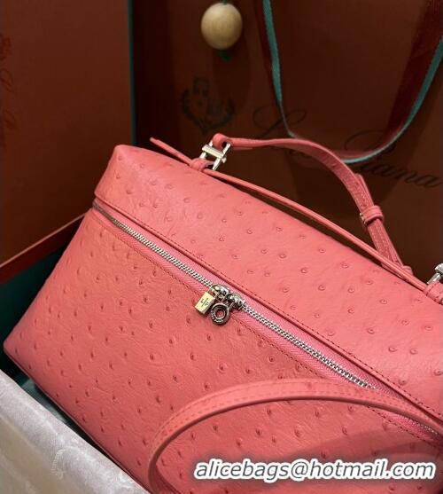 Good Quality Loro Piana Extra Pocket Pouch L27 in Ostrich Pattern Leather LP5446 Pink 2 2023