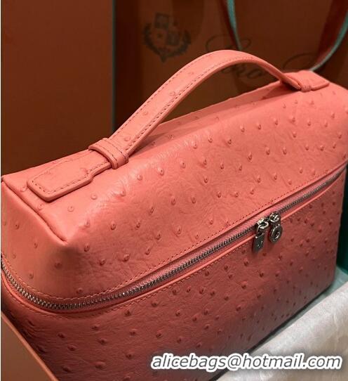 Good Quality Loro Piana Extra Pocket Pouch L27 in Ostrich Pattern Leather LP5446 Pink 2 2023