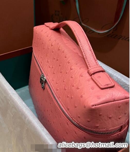 Good Quality Loro Piana Extra Pocket Pouch L27 in Ostrich Pattern Leather LP5446 Pink 2 2023