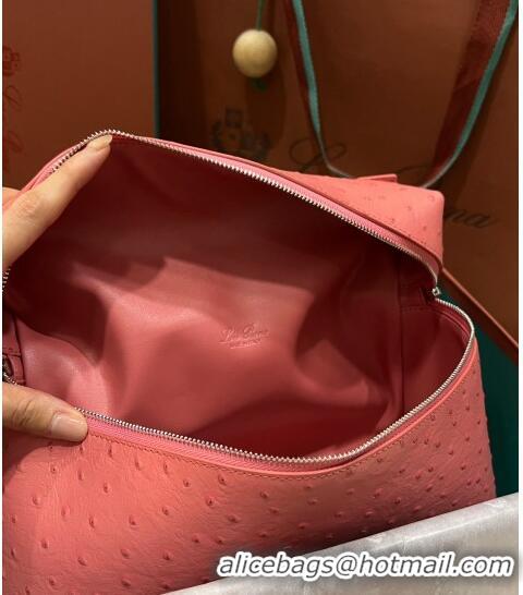 Good Quality Loro Piana Extra Pocket Pouch L27 in Ostrich Pattern Leather LP5446 Pink 2 2023