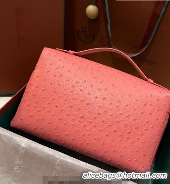 Good Quality Loro Piana Extra Pocket Pouch L27 in Ostrich Pattern Leather LP5446 Pink 2 2023