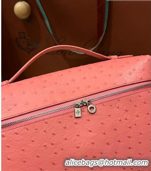 Good Quality Loro Piana Extra Pocket Pouch L27 in Ostrich Pattern Leather LP5446 Pink 2 2023