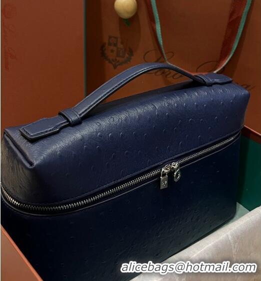 Promotional Loro Piana Extra Pocket Pouch L27 in Ostrich Pattern Leather LP5446 Dark Blue 2023