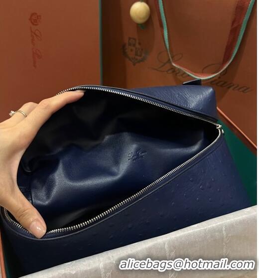 Promotional Loro Piana Extra Pocket Pouch L27 in Ostrich Pattern Leather LP5446 Dark Blue 2023