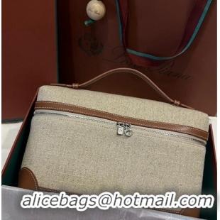 Pretty Style Loro Piana Extra Pocket Pouch L27 in Cotton-and-linen Fabric with Leather LP5449 Beige/Brown 2023