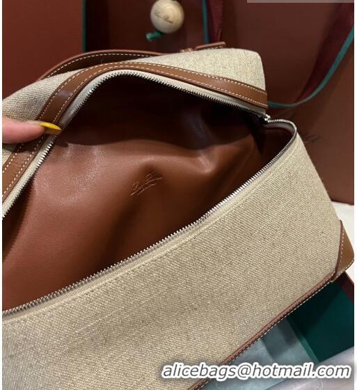 Pretty Style Loro Piana Extra Pocket Pouch L27 in Cotton-and-linen Fabric with Leather LP5449 Beige/Brown 2023