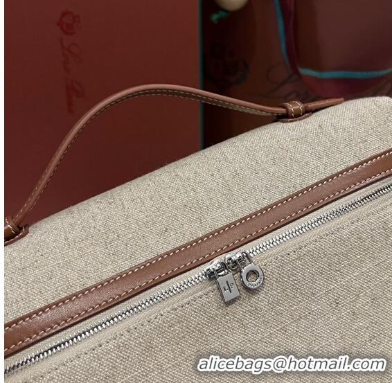 Pretty Style Loro Piana Extra Pocket Pouch L27 in Cotton-and-linen Fabric with Leather LP5449 Beige/Brown 2023