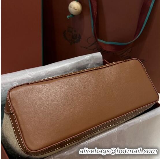 Pretty Style Loro Piana Extra Pocket Pouch L27 in Cotton-and-linen Fabric with Leather LP5449 Beige/Brown 2023