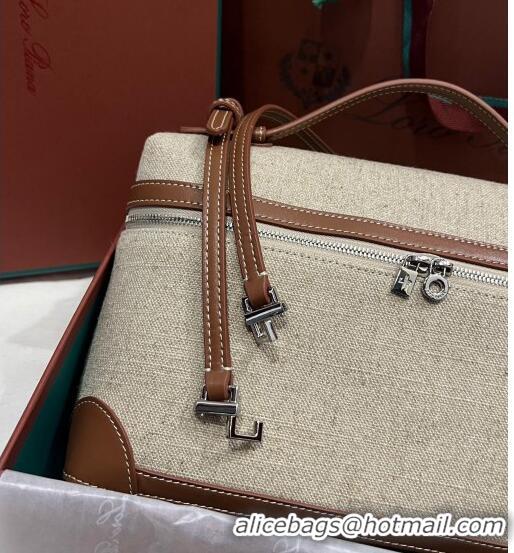 Pretty Style Loro Piana Extra Pocket Pouch L27 in Cotton-and-linen Fabric with Leather LP5449 Beige/Brown 2023