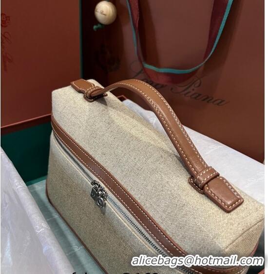 Pretty Style Loro Piana Extra Pocket Pouch L27 in Cotton-and-linen Fabric with Leather LP5449 Beige/Brown 2023