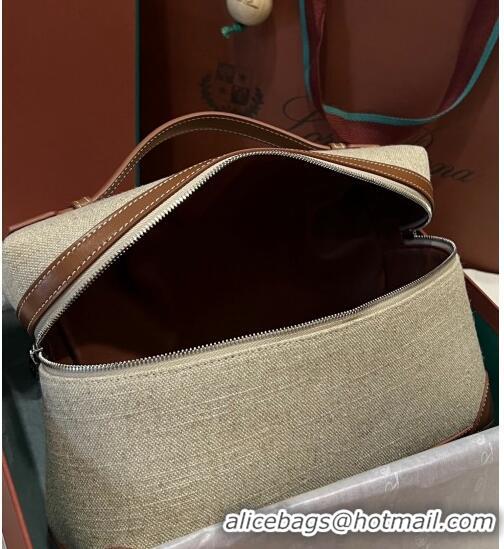 Pretty Style Loro Piana Extra Pocket Pouch L27 in Cotton-and-linen Fabric with Leather LP5449 Beige/Brown 2023