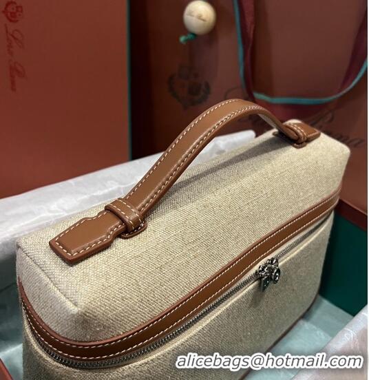 Pretty Style Loro Piana Extra Pocket Pouch L27 in Cotton-and-linen Fabric with Leather LP5449 Beige/Brown 2023