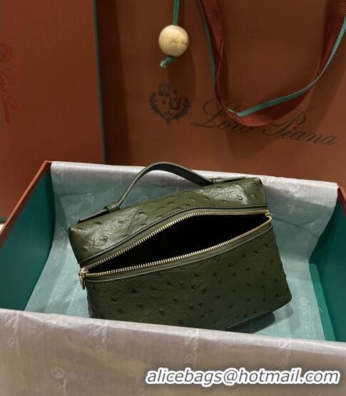 Classic Loro Piana Extra Pocket L19 Pouch in Ostrich Pattern Leather LP5450 Green 2 2023